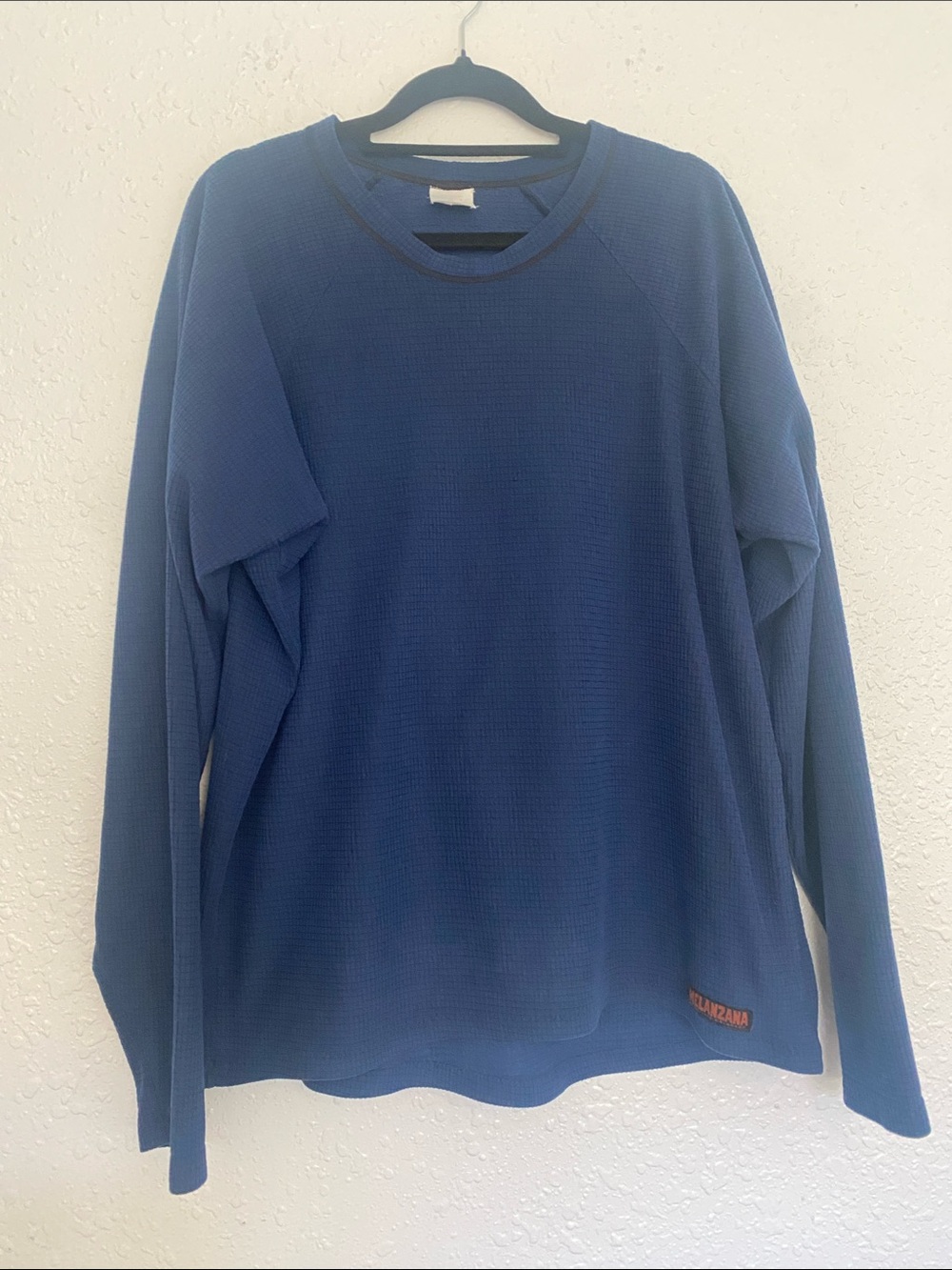 Melanzana Navy Micro Grid Crewneck Sweatshirt Baselayer Mens Large